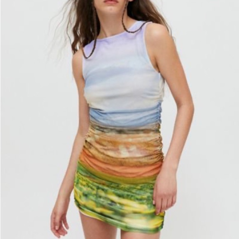 UO Austin Mesh Dress in Landscape Print Size Medium *NWT*